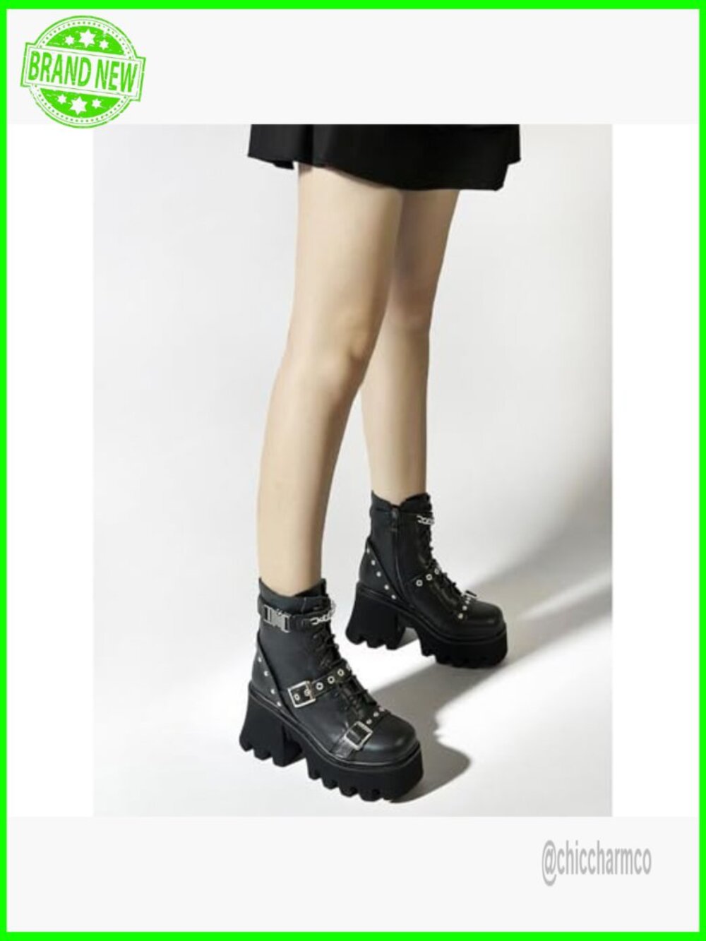 Chunky Platform Combat Boots Lace Up Zipper Block Heel Punk Gothic Booties - Picture 4 of 7